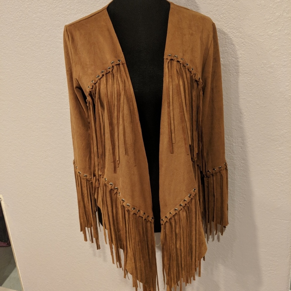 Faux suede fringe jacket